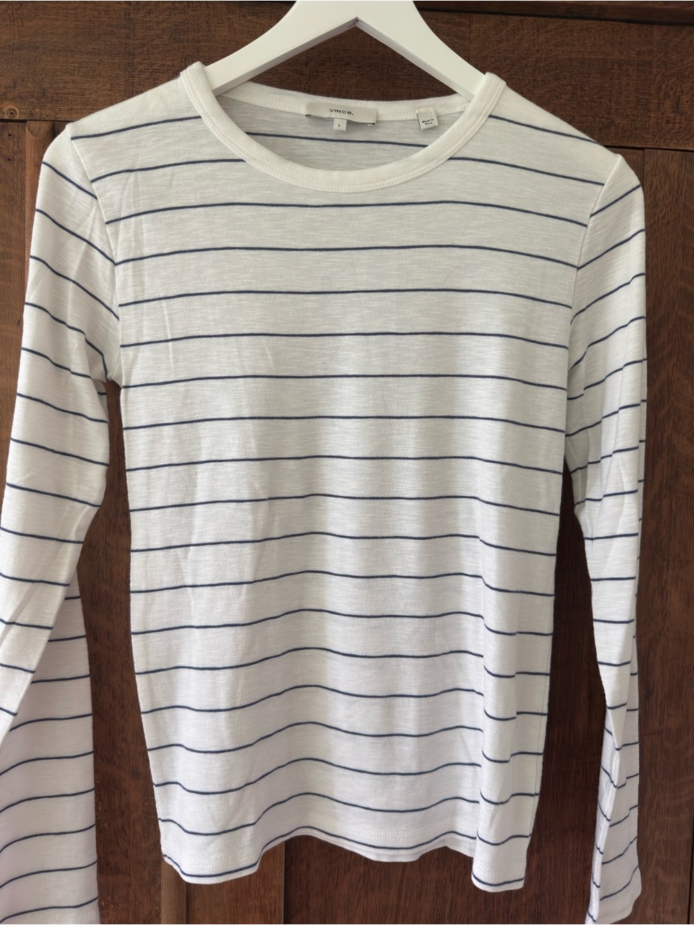 Vince White Tee with Navy Pinstripes